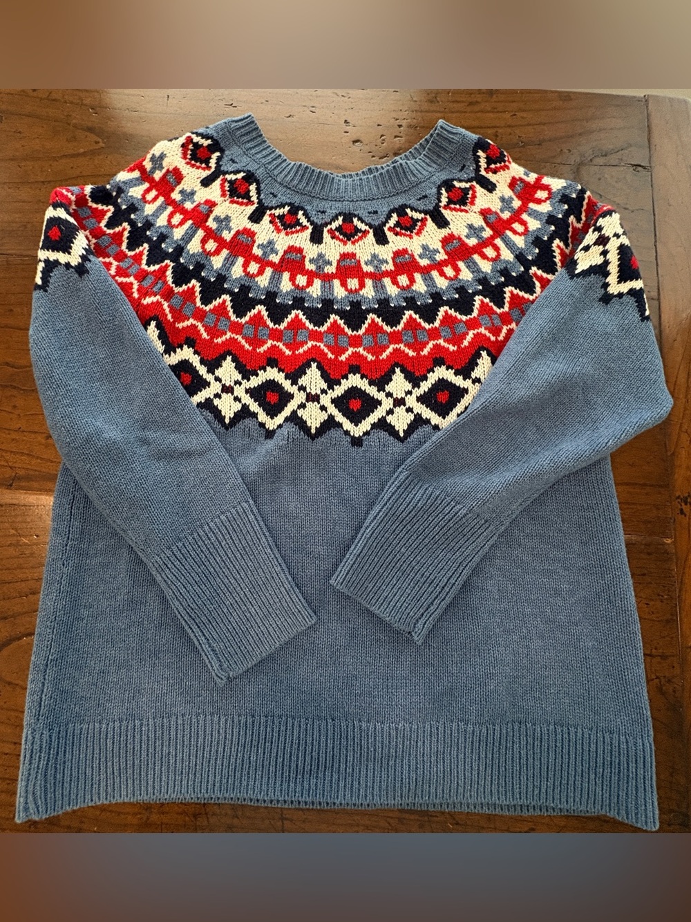 Chaps Fair Isle Knit Circular Yoke Crewneck Sweater Slate Blue Red Womens Size S